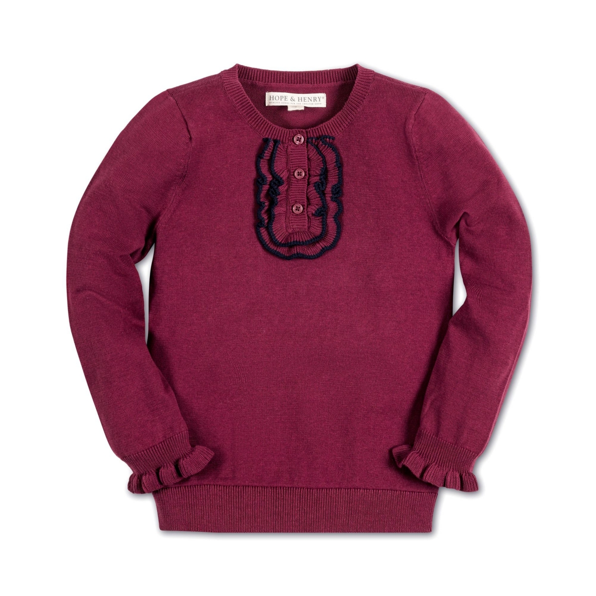 Hope & Henry Baby Girls Long Sleeve Ruffle Sweater Henley