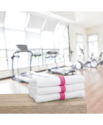 Power Gym Hand Towels (12 Pack),  16x27, White with Colored Stripe, 100% Ring-Spun Cotton