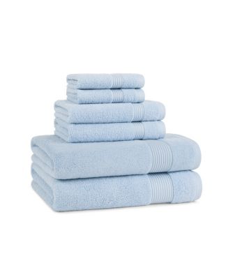 Arkwright Home 600 GSM Ringspun Cotton 6-Piece Bathroom Towel Set with Striped Dobby Border Blue - Macy's