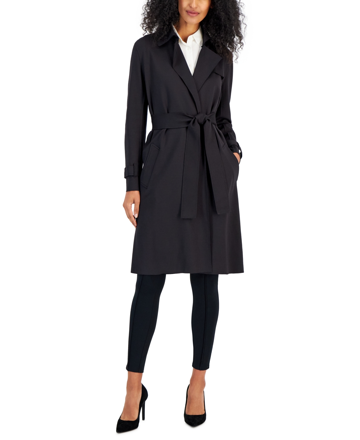 Anne Klein Women's Long Compression Trench Coat, Created For Macy's In Anne Black