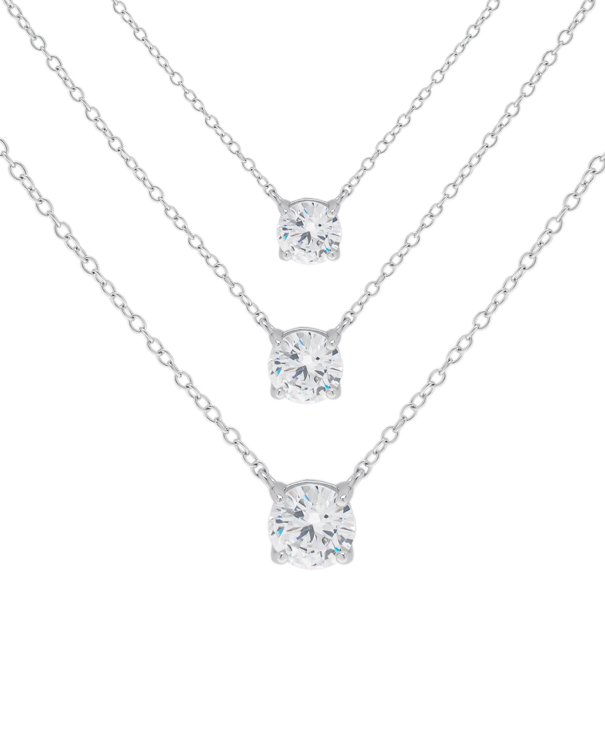 Macy's Lab-grown White Sapphire Triple Layer Pendant Necklace (1-7/8 Ct. T.w.) In Sterling Silver, 16-1/2"
