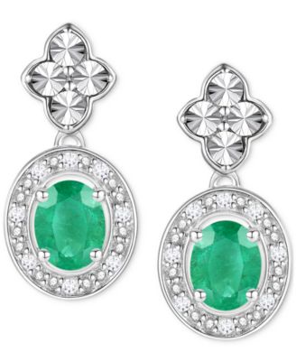 2-Pc. Set Sapphire (1 ct. t.w.) & Diamond (1/20 ct. t.w.) Halo Pendant Necklace & Matching Drop Earrings in Sterling Silver (Also in Ruby, Emerald, & Tanzanite)