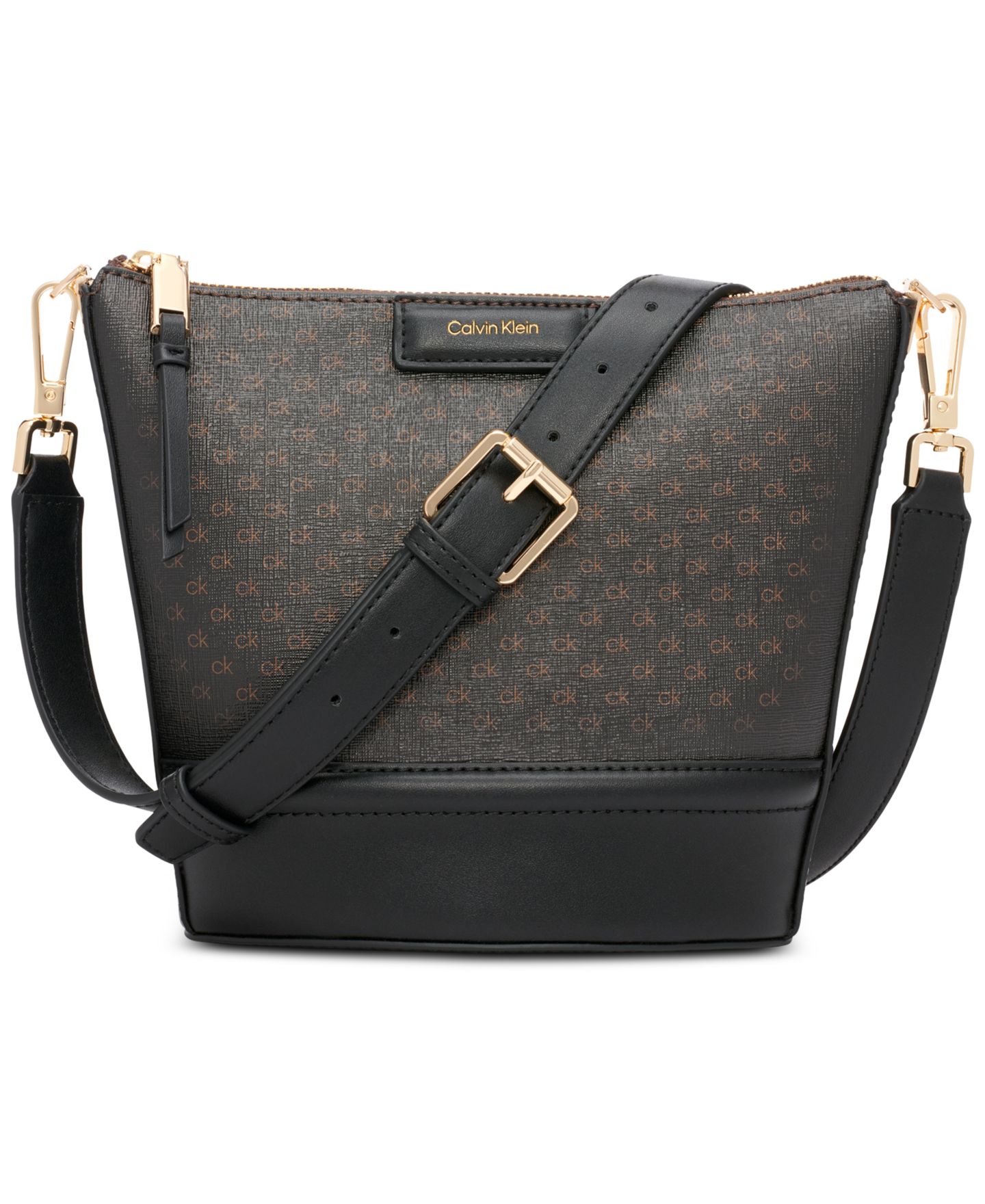 Женская сумка Calvin Klein Ash Signature Adjustable Top Zipper Crossbody, цвет: Коричневый хаки / Чёрный — фото 1