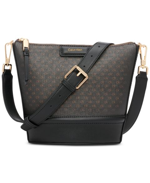 Женская сумка Calvin Klein Ash Signature Adjustable Top Zipper Crossbody, цвет: Коричневый хаки / Чёрный