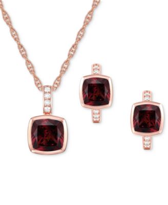 Macy's - 2-Pc. Set Amethyst (3-1/5 ct. t.w.) & Lab-Grown White Sapphire (1/20 ct. t.w.) Pendant Necklace & Matching Small Hoop Earrings in Gold-Plated Sterling Silver (Also in Blue Topaz, Lab-Grown Morgani