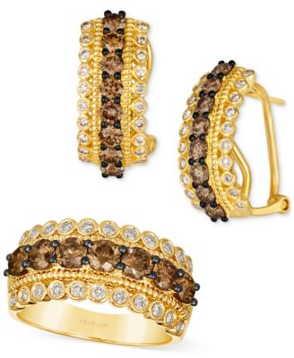 Chocolate Nude Diamond Multirow Ring Earring Collection In 14k Gold