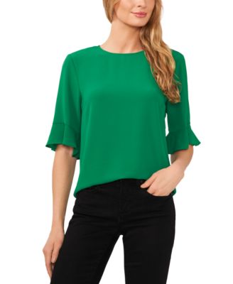 Women's Ruffled-Cuff 3/4-Sleeve Crew Neck Top