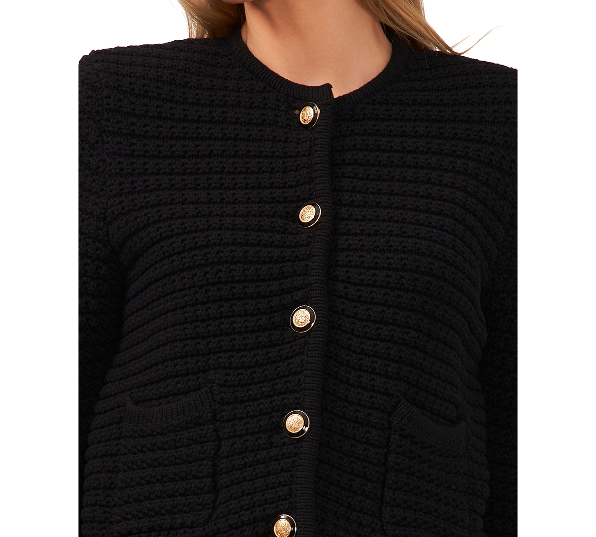 CeCe Women's Textured Knit Patch Pocket Cardigan
