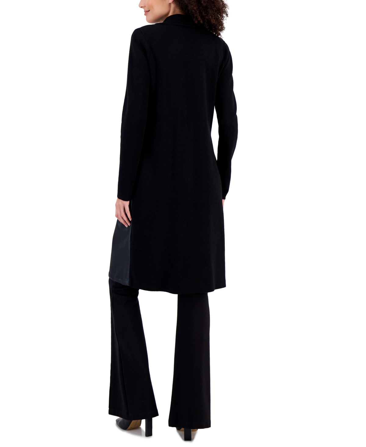 T Tahari Women's Faux-Leather Contrast Self-Tie Cardigan