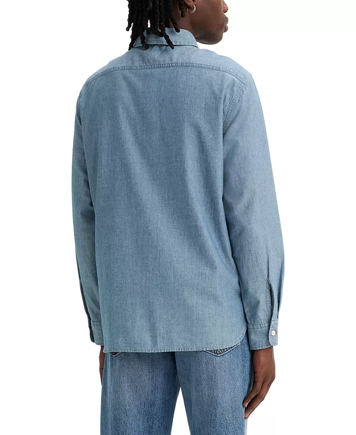 Men's Worker Relaxed-Fit Button-Down Chambray Shirt - thumbnail 2