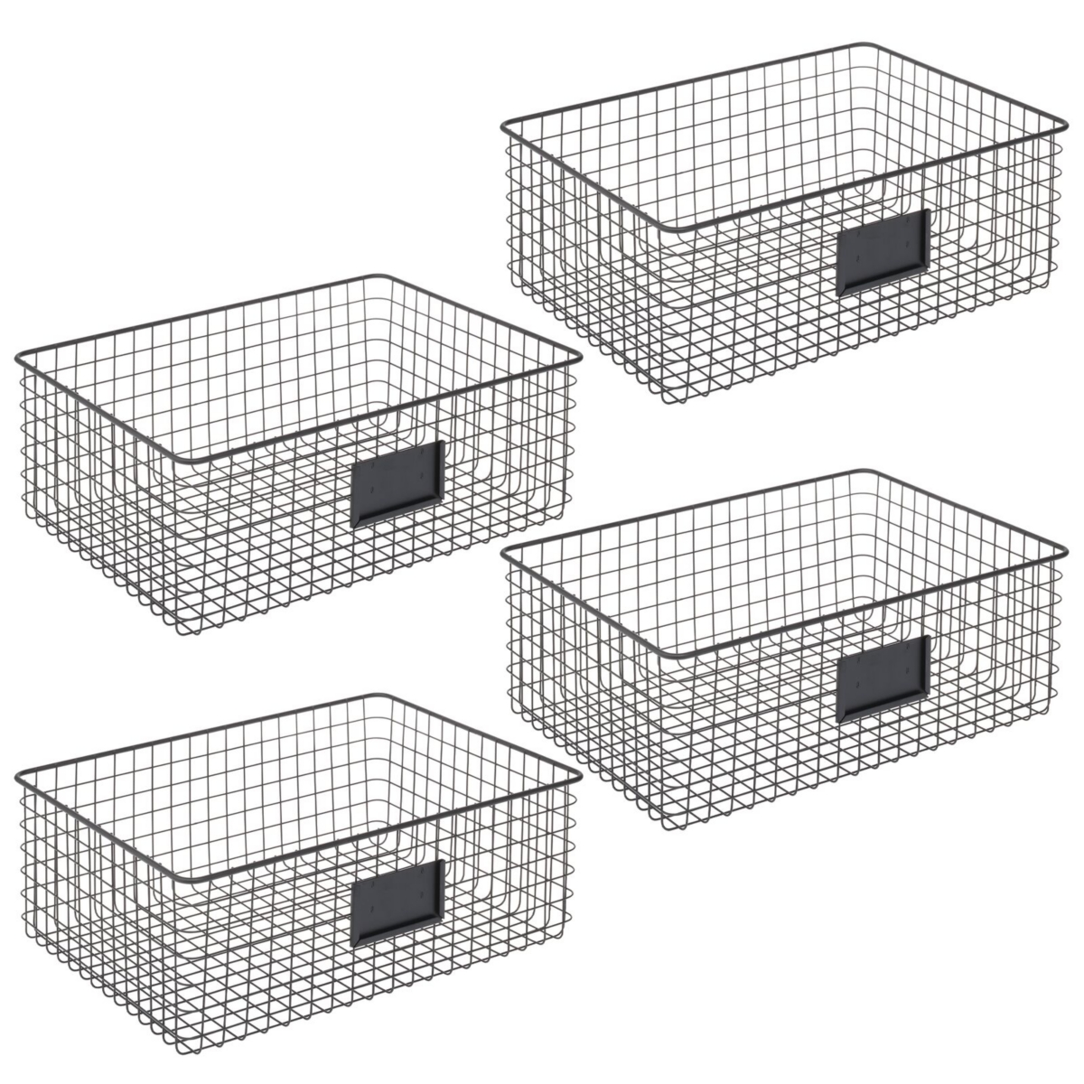 mDesign Wide Steel Kitchen Organizer Basket - Label Slot, 4 Pack,- Matte black