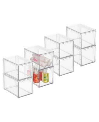 mDesign Plastic Stackable Bathroom Storage Organizer with Pull Out Drawer, Clear