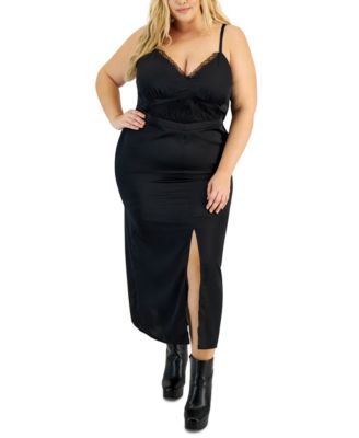 Bar III - Trendy Plus Size Lace-Trim Satin Slipdress