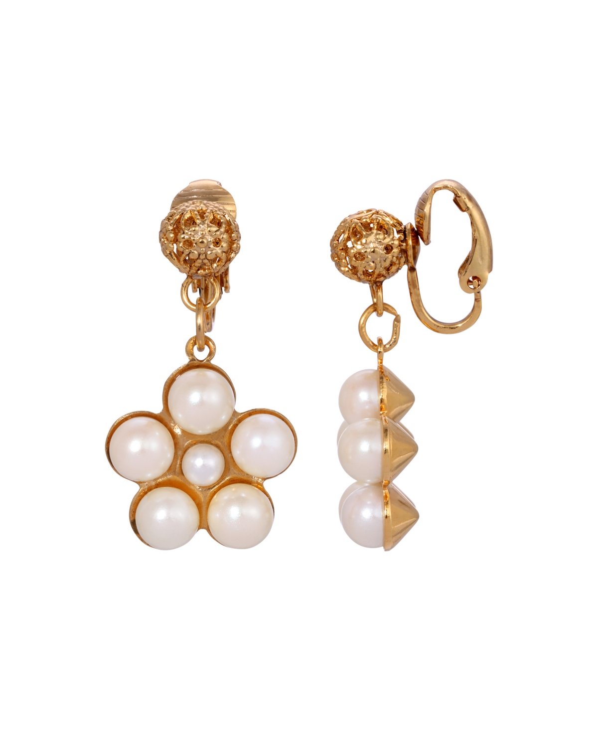2028 Acrylic Flower Imitation Pearl Clip Earrings In White