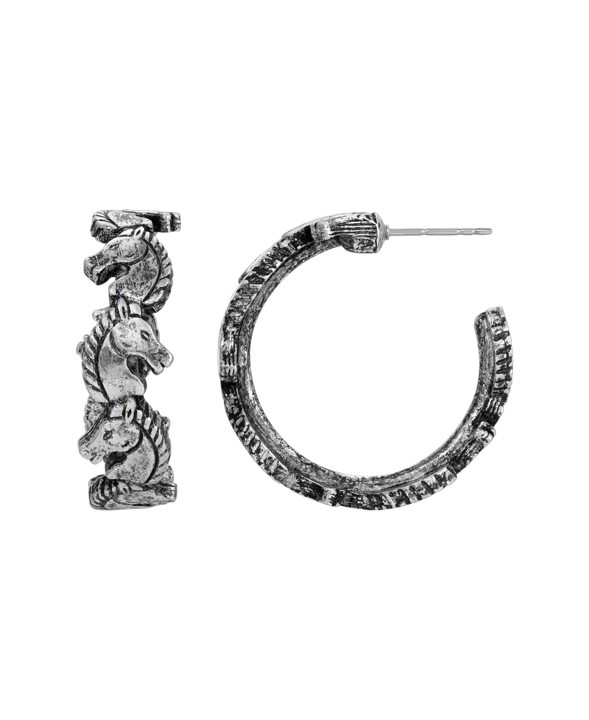 2028 Silver-tone Horse Head Hoop Earrings