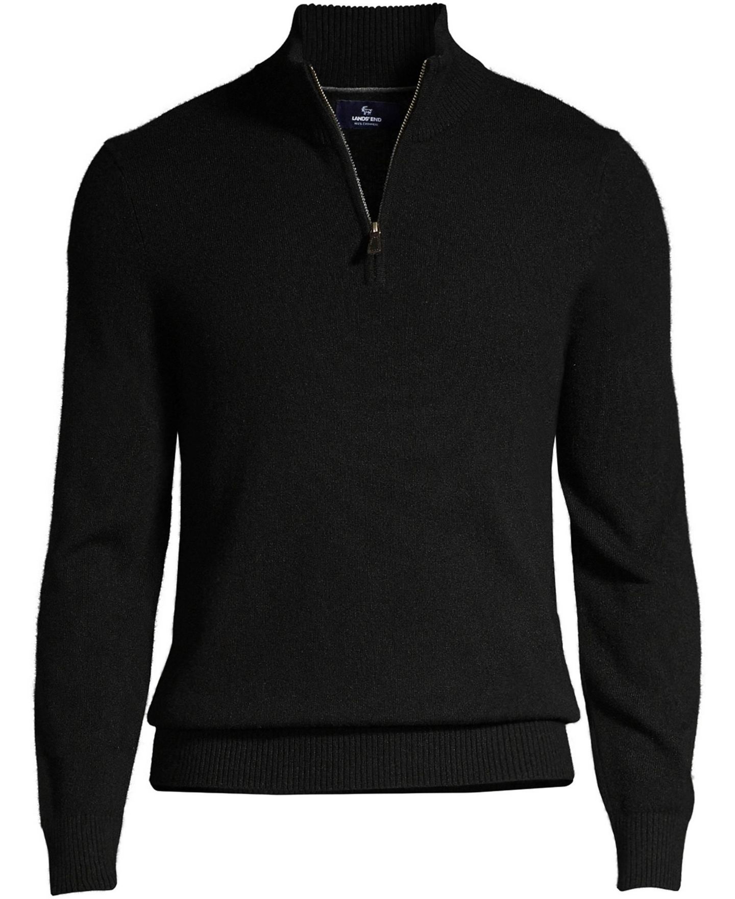 Мужской свитер Lands' End Fine Gauge Cashmere Quarter Zip, цвет: Чёрный — фото 2