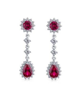 Statement Teardrop Pave Crown Halo Cubic Zirconia CZ Dangle Chandelier Clip On Earrings Non-Pierced