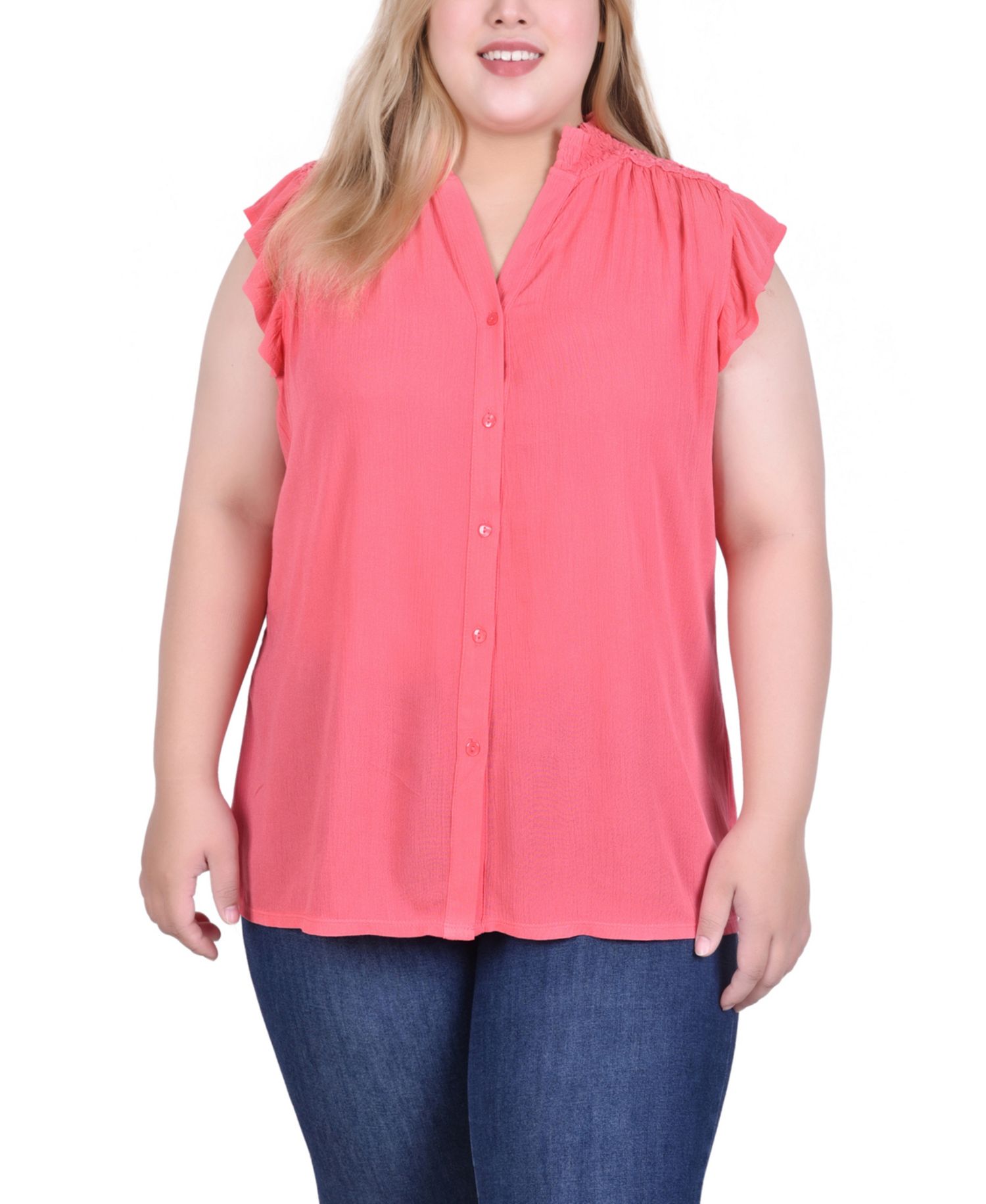 Plus Size Short Flutter Sleeve Crepon Blouse