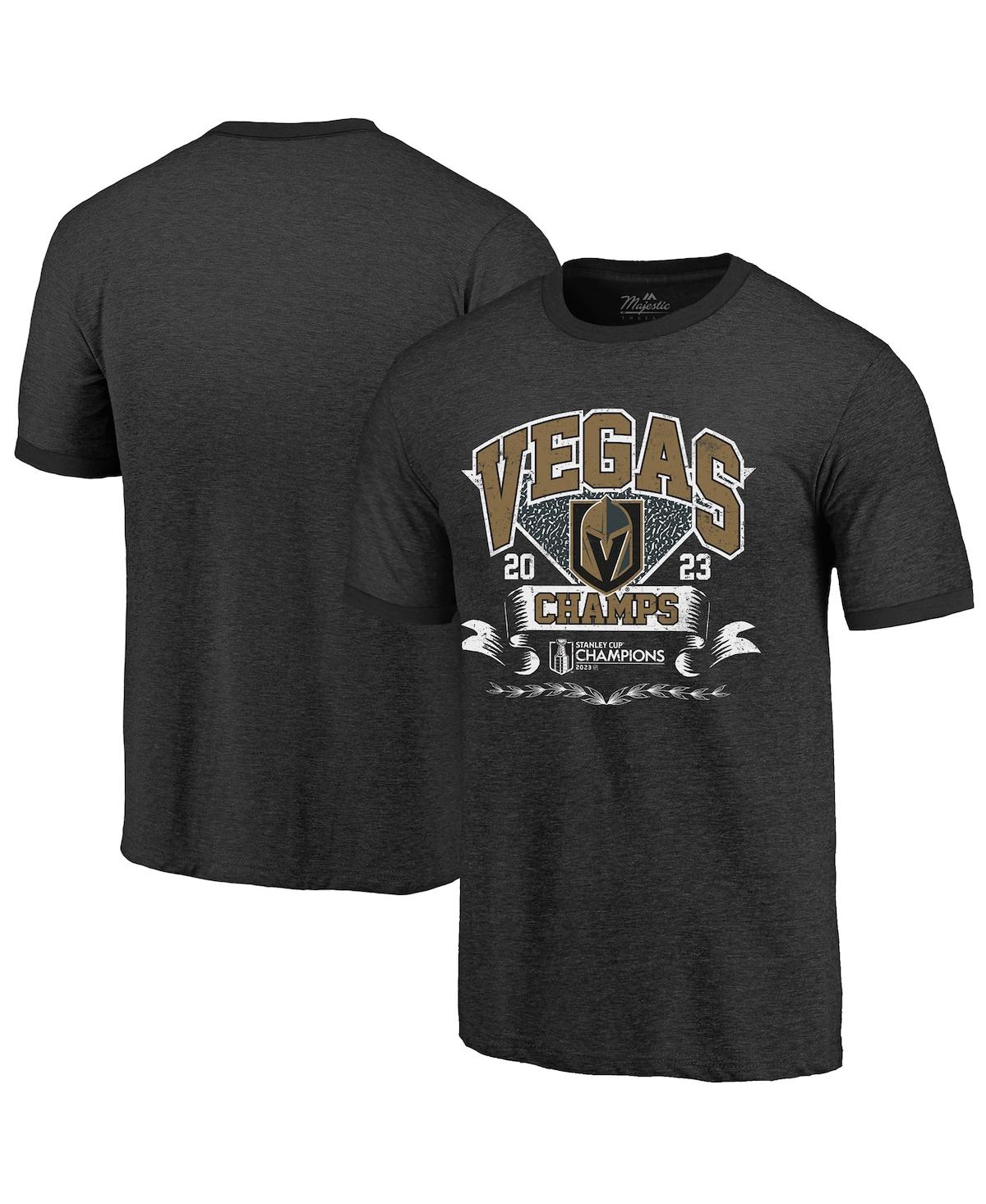 Majestic Men's  Threads Black Vegas Golden Knights 2023 Stanley Cup Champions Ringer Tri-blend T-shir In Black