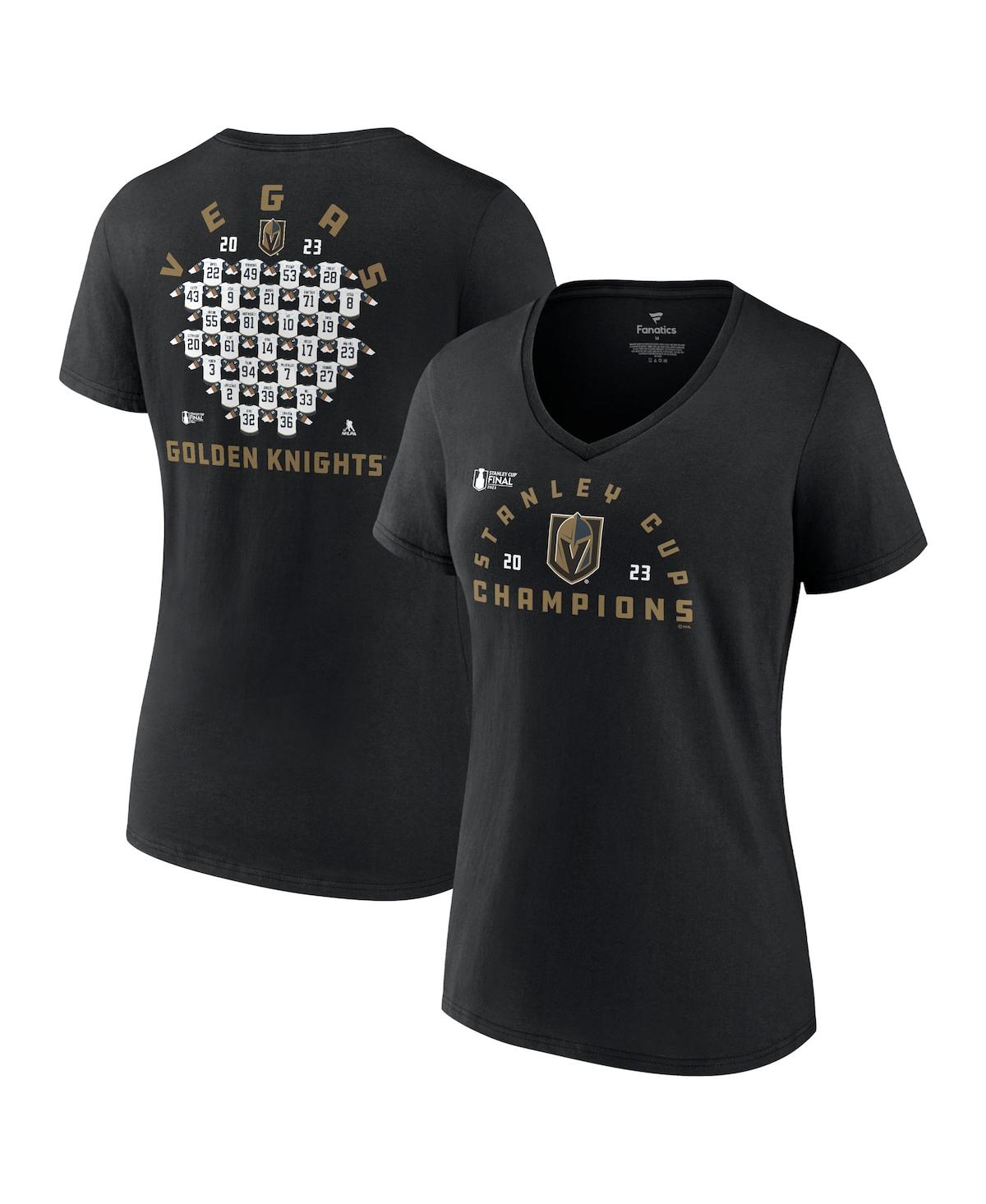 Women's FanaticsVegas Golden Knights 2023 Stanley Cup Champions Jersey Roster V-Neck T-shirt - Black