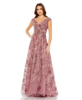 Women's Sequin Gown with Embellished Hemline and Belt