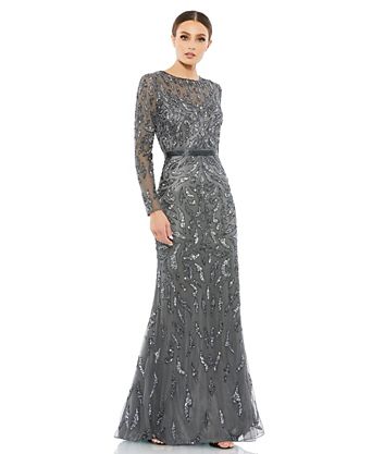 Women's Beaded Long Sleeve Evening Gown