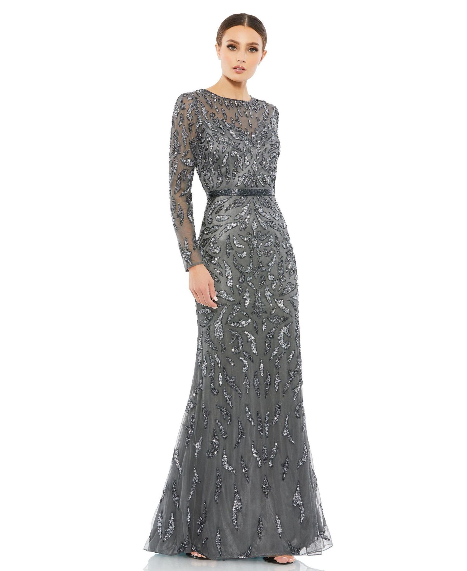 Women's Beaded Long Sleeve Evening Gown