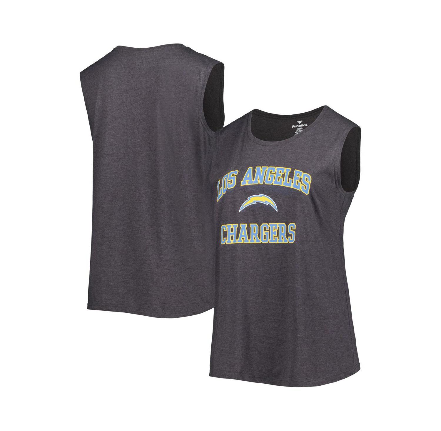 Women's Heather Charcoal Los Angeles Chargers Plus Size Tank Top