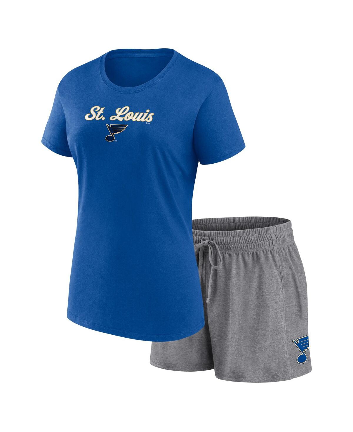 Women's Fanatics Blue, Gray St. Louis Blues Script T-shirt and Shorts Set - Blue, Gray