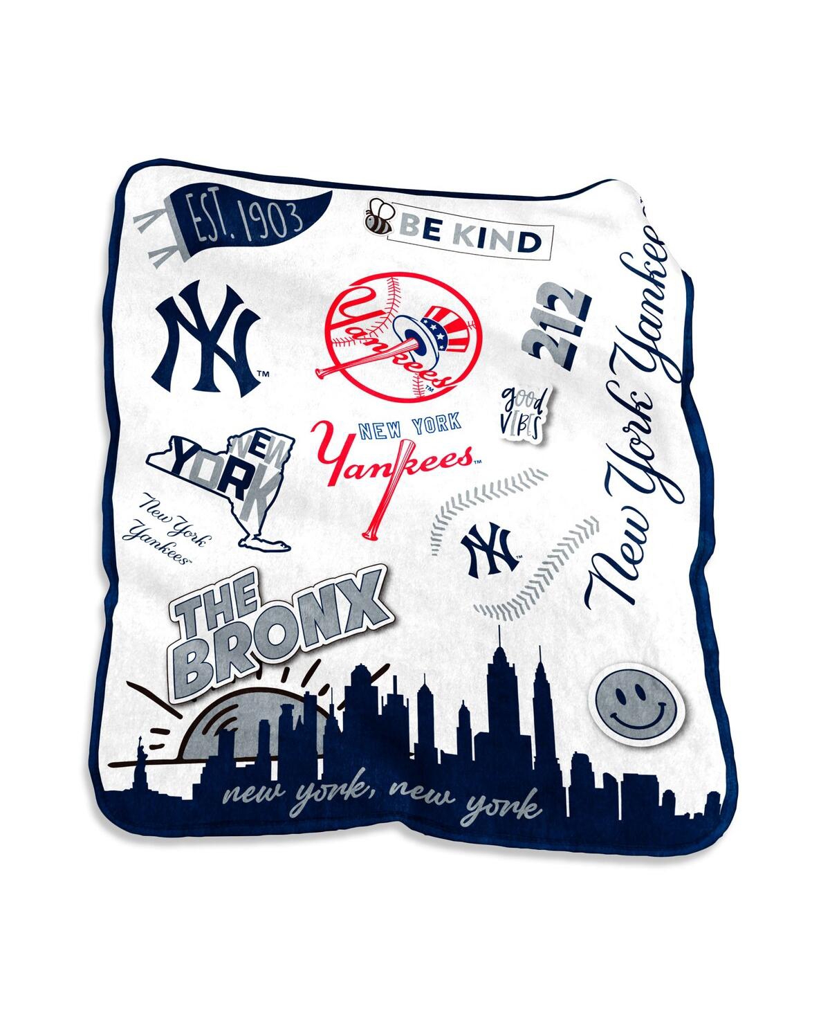 Logo Brands New York Yankees 50'' X 60'' Native Raschel Plush Throw Blanket In White,black