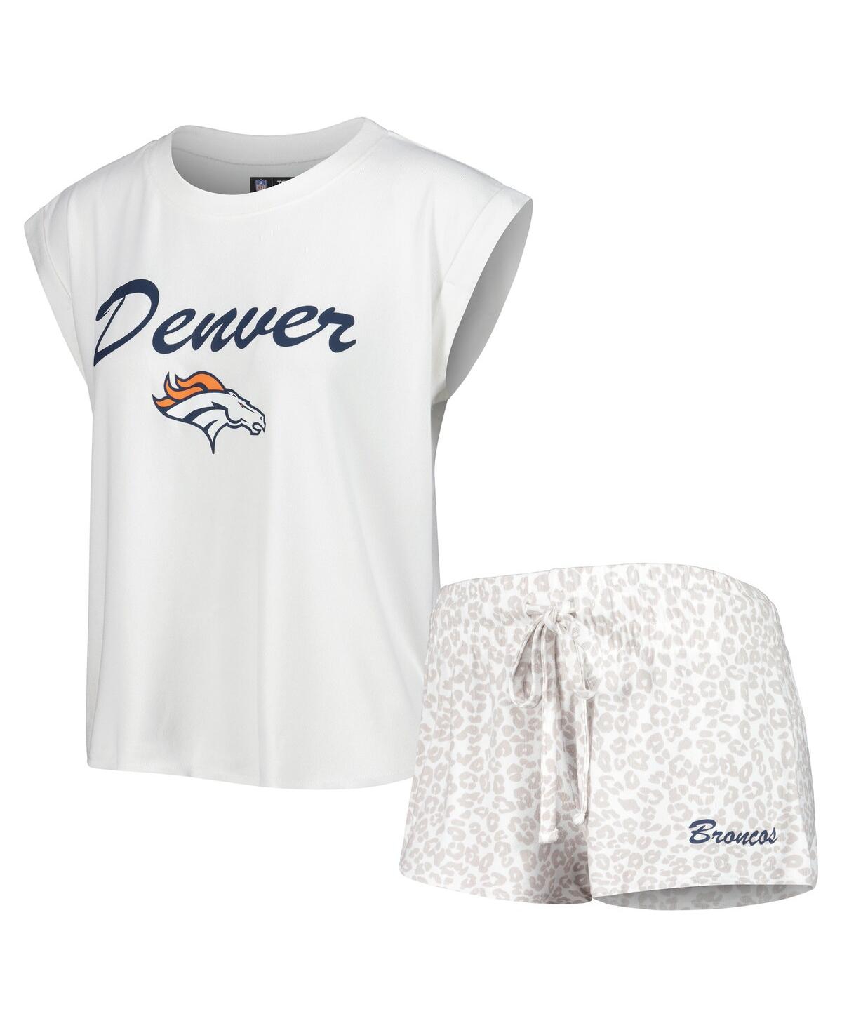 Concepts Sport Women's  White, Cream Denver Broncos Montana Knit T-shirt And Shorts Sleep Set In White,cream