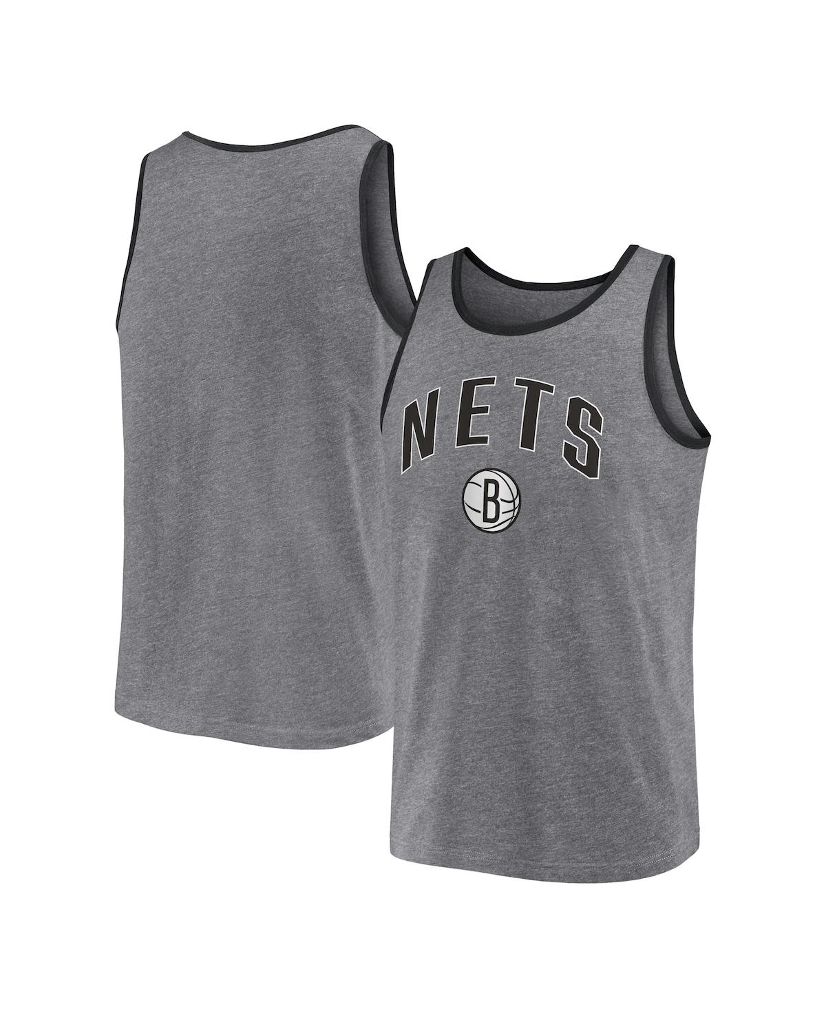 Shop Fanatics Men's  Heather Gray Brooklyn Nets Primary Logo Tank Top