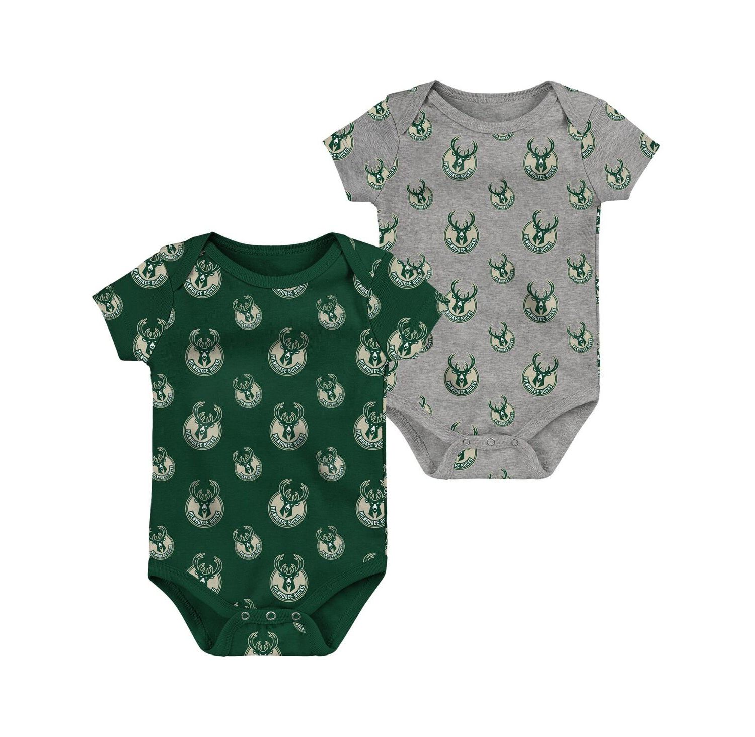 Newborn and Infant Boys and Girls Hunter Green, Gray Milwaukee Bucks Two-Pack Double Up Bodysuit Set