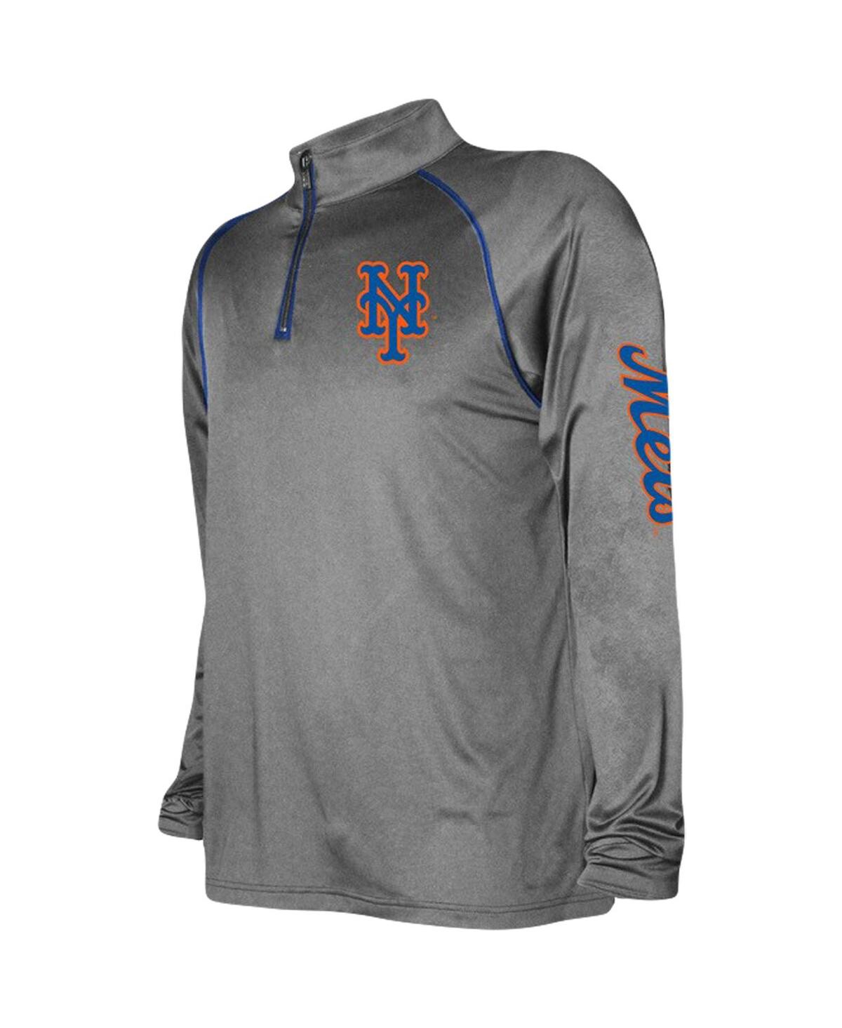 Shop Stitches Men's  Heather Gray New York Mets Wordmark Raglan Quarter-zip Sweatshirt