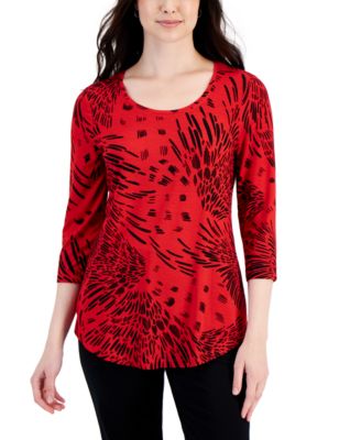 JM Collection - Petite Feathered Fireworks Scoop-Neck Top