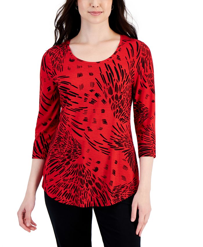JM Collection 3/4-Sleeve Printed Top, Created for Macy's - Macy's
