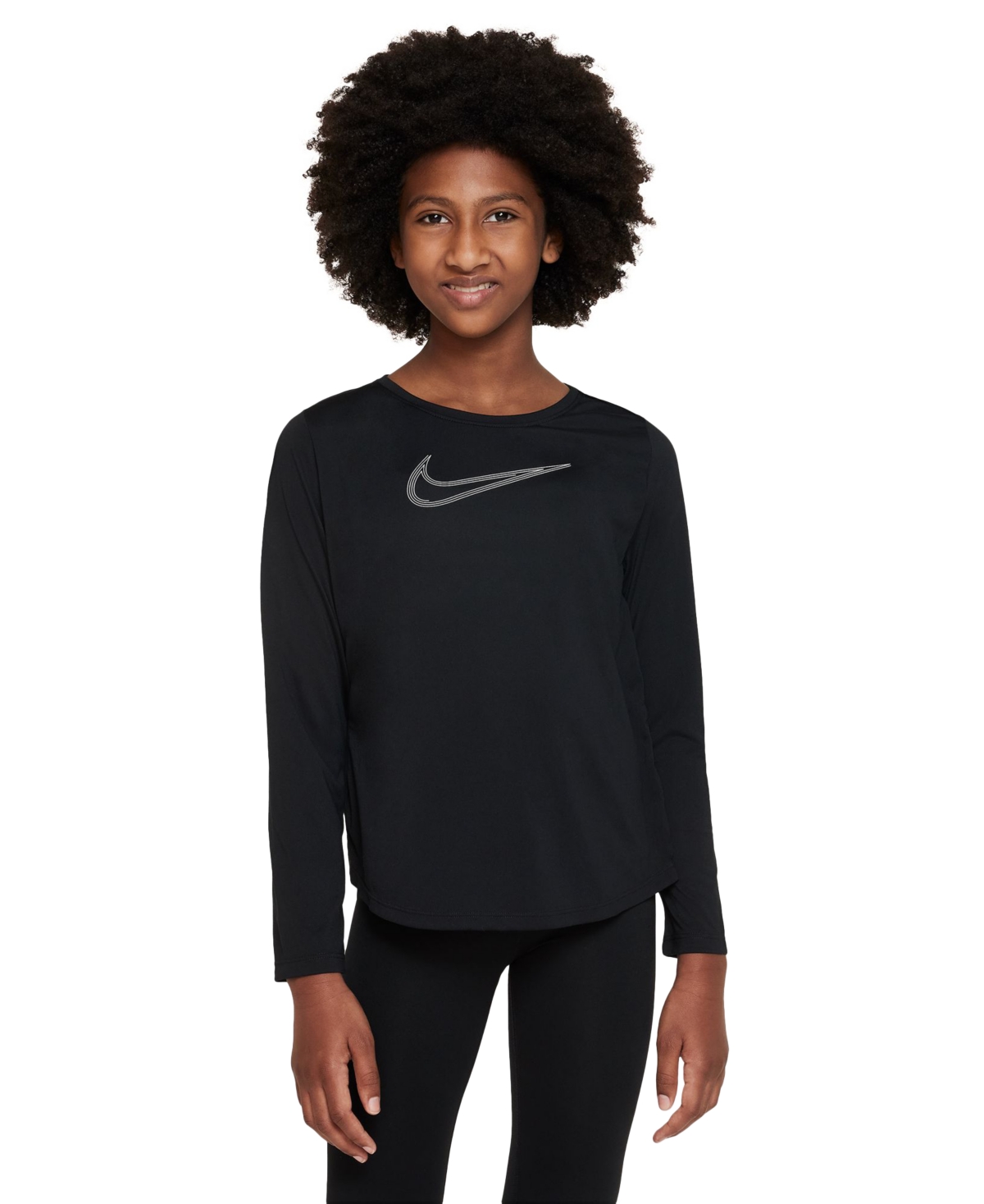 Nike Dri-fit One Big Kids' (girls') Graphic Long-sleeve Training Top In Black