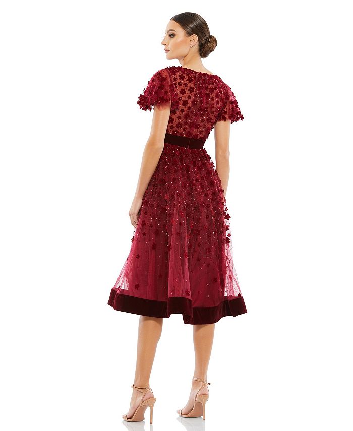 Mac Duggal Women's Embellished Butterfly Sleeve Velvet Hem Midi Dress ...