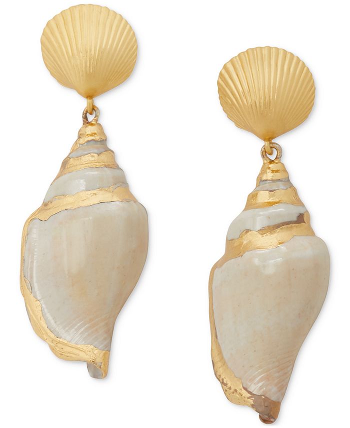 kate spade new york Gold-Tone Reef Treasure Shell Drop Earrings - Macy's