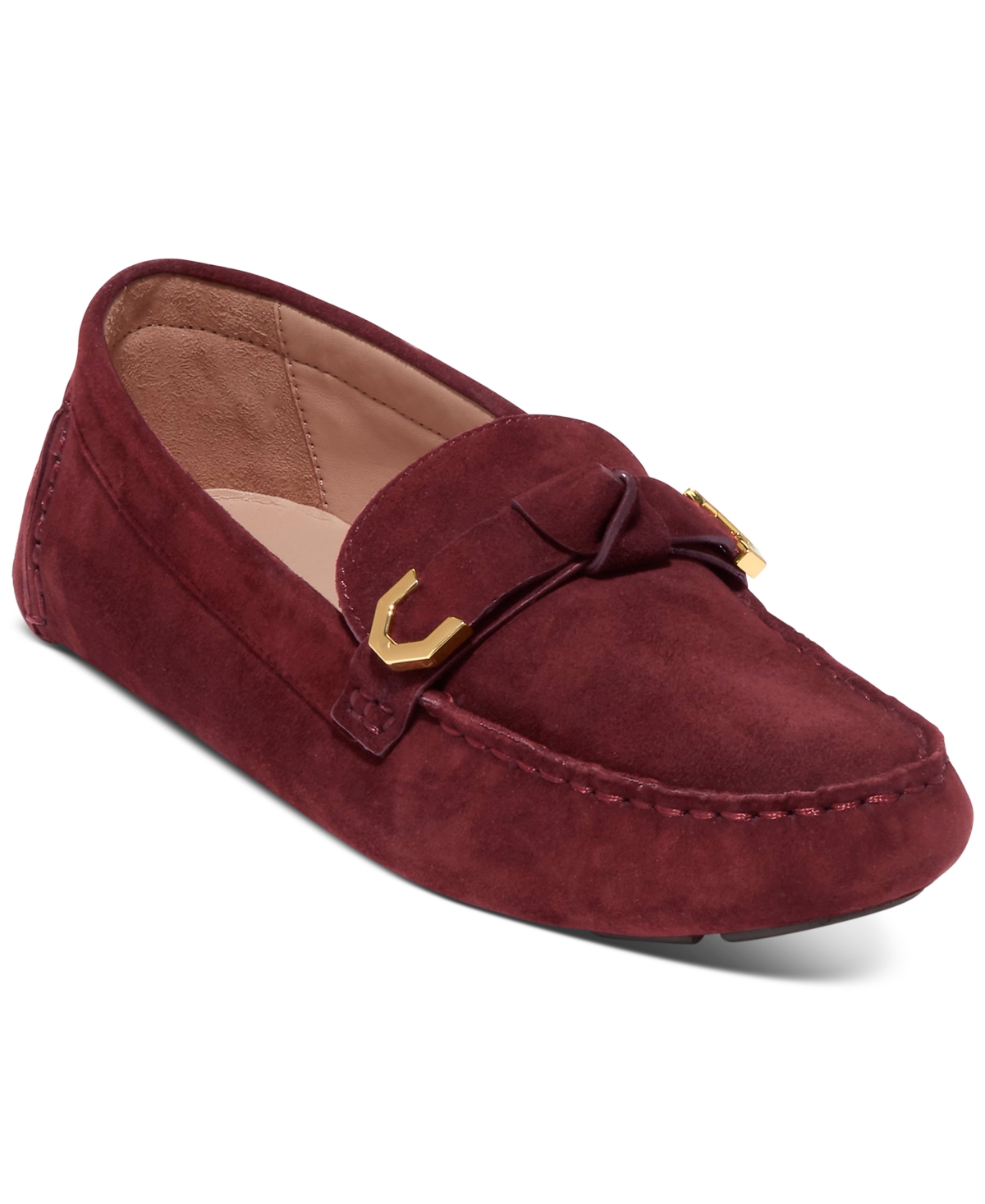 Shop Cole Haan Women's Evelyn Bow Driver Loafers In Bloodstone Suede