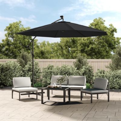 Cantilever Umbrella with LED Lights and Steel Pole 118.1" Black