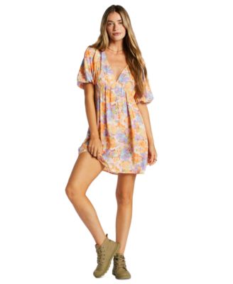 Billabong - Juniors' Printed V-Neck Puff-Sleeve Dress