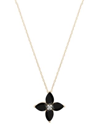 Macy's - Onyx & Diamond Accent Quatrefoil 17" Pendant Necklace in 14k Gold