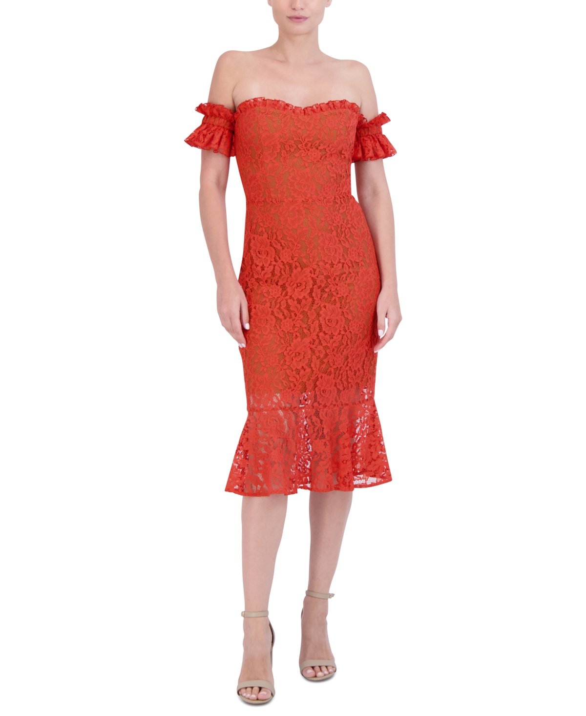 Laundry By Shelli Segal Off The Shoulder Lace Midi Dress In Mecca
