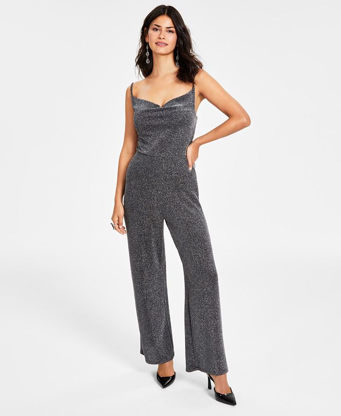 Bar III Petite Sparkle-Knit Cowlneck Sleeveless Jumpsuit, Created for  Macy's - Macy's