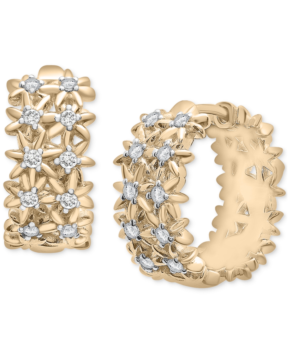 Diamond Flower Small Hoop Earrings (1/3 ct. t.w.) in Gold Vermeil, Created for Macy's - Gold Vermeil
