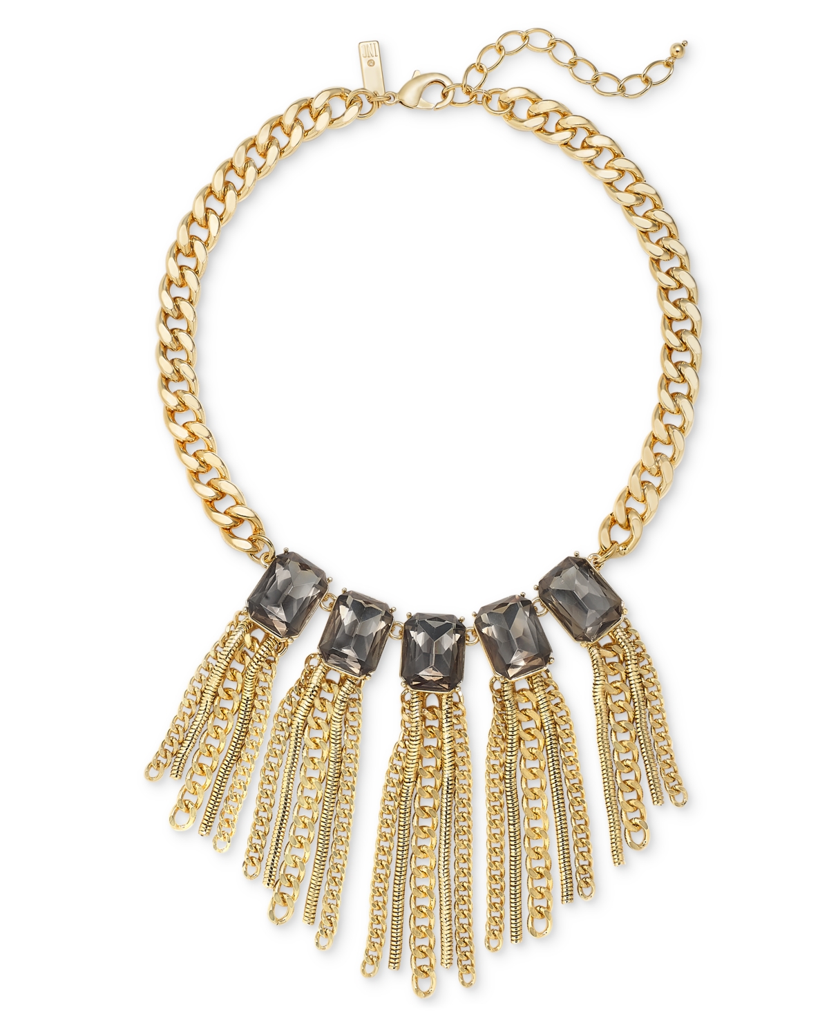 Inc International Concepts Gold-tone Stone & Chain Tassel Statement Necklace, 17" + 3" Extender, Created For Macy's In Black