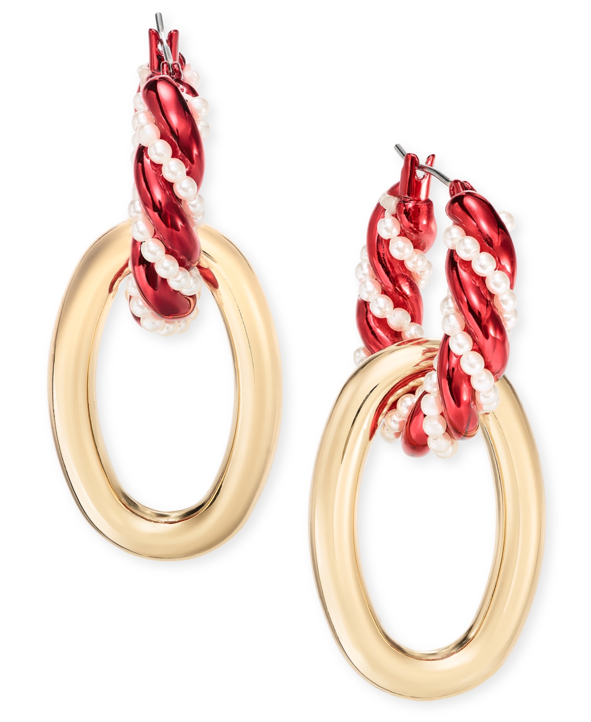 Two-Tone Oval Charm Imitation Pearl Swirl Drop Earrings, Created for Macy's - Multi