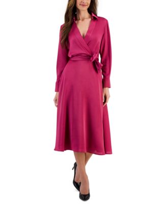 Tahari ASL - Women's Belted Faux-Wrap Midi Dress