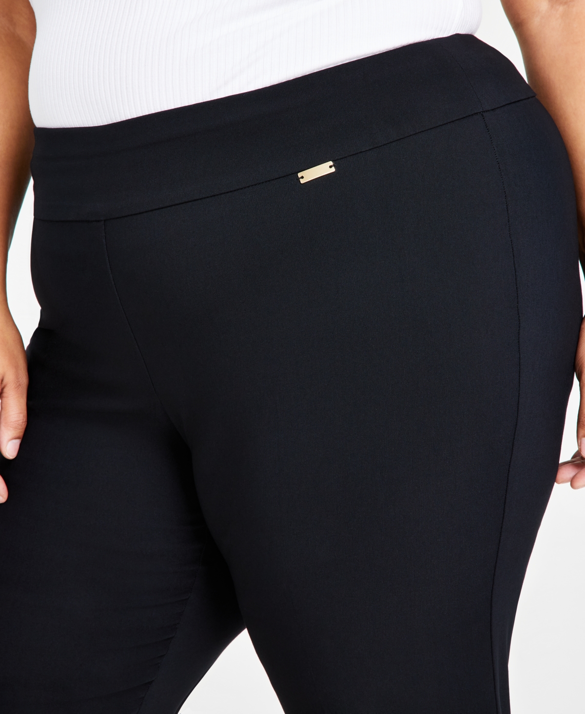 Inc International Concepts Plus Size Mid-rise Pull-on Capri Pants, Created For Macy's In Deep Black